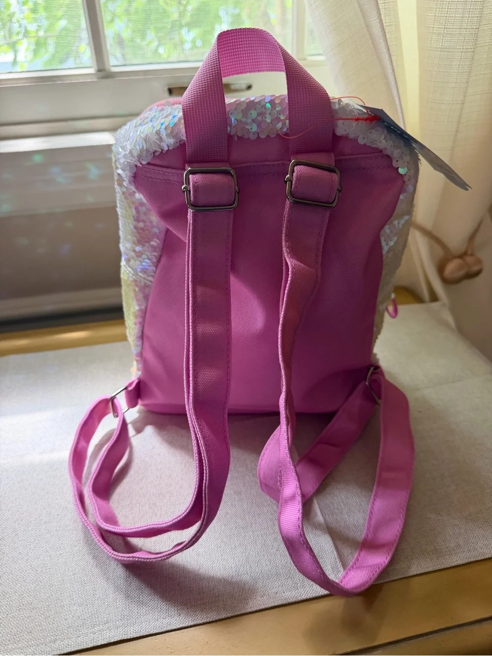 Cat & Jack Bunny Sequin Mini Backpack Pink Glitter Pom NWT